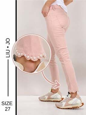 $150 MSRP ⭐ Liu Jo Pink Scalloped Beaded Skinny Jeans | Size 30 • SAME DAY SHIP